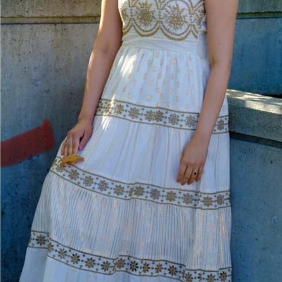 Cream and Gold Women's Boho Maxi Dress NWT - Picture 1 of 7